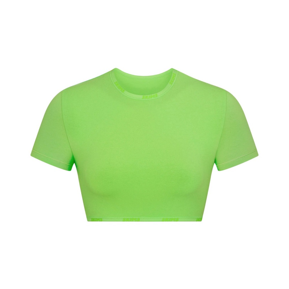 💚SKIMS XL Cotton Jersey Super Cropped T-shirt in Limited Edition Neon Green NWT